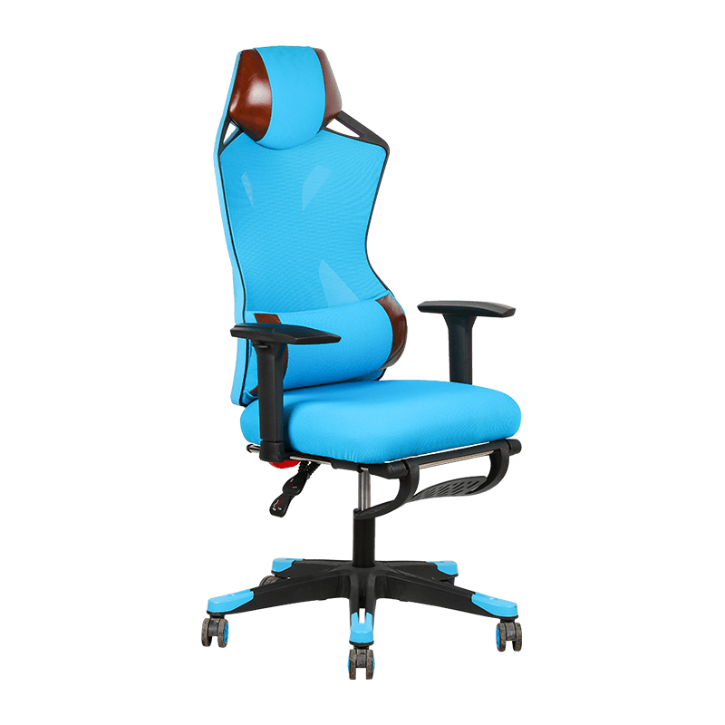 Blue Computer Racing Mesh Chair With Thick Seat Cushion And Back